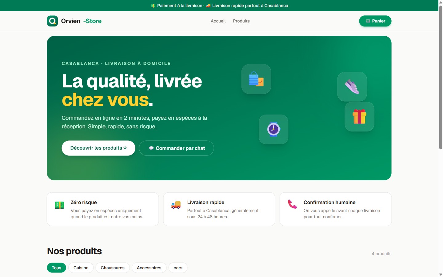 Screenshot of the Orvien Store site